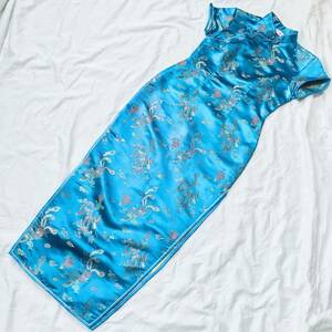 * MICHImichi China dress blue turquoise blue 36 long cosplay Event free shipping *