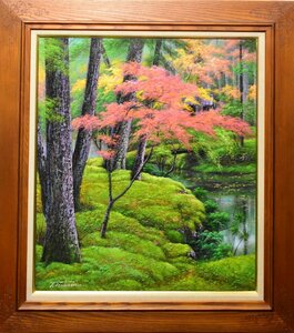 (5-2568)堤照男『苔寺(西芳寺)』10号 油彩 油画 油絵 肉筆 原画 直筆サイン 絵画 真作【緑和堂】