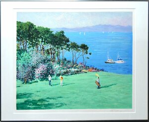 Art hand Auction (4-6528) Mark King GOLF 12/275 Silkscreen autographed painting framed [Ryokuwado], Artwork, Prints, Silkscreen