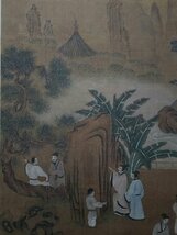 ■観心・時代旧蔵■C6342中国古書画 明 仇英 西園雅集図 立軸 絹本 掛け軸 書画立軸 水墨中国画巻物 肉筆逸品 肉筆保証品_画像5