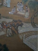 ■観心・時代旧蔵■C6342中国古書画 明 仇英 西園雅集図 立軸 絹本 掛け軸 書画立軸 水墨中国画巻物 肉筆逸品 肉筆保証品_画像7