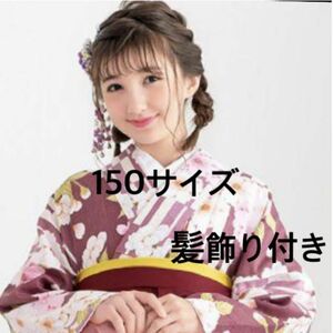 (袴4点セット) 袴セット 卒業式 4点セット(着物/袴/帯/長襦袢) 美品　今だけ髪飾り付き！キョウエツ　大学　150-160