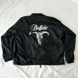 XL black 80s Buffalo back print nylon coach jacket USA made black Vintage ( 80 period animal Harley 90s Biker 