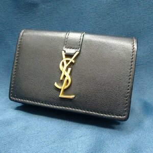 ＄【 SaintLaurent YSL サンローラン オリガミ 三つ折り財布 ブラック コンパクトウォレット メタルロゴ 財布 】KH11917