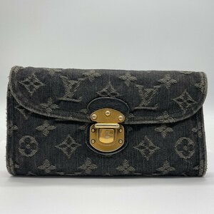 ω希少【LOUISVUITTON ルイヴィトン ポルトフォイユアメリア モノグラムデニム M95512 三つ折り長財布 ゴールド金具 ノワール】TK2399