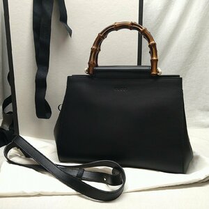 ＄綺麗【 GUCCI グッチ ニムフェア スモール バンブー 2wayハンドバッグ ブラック レザー レディース バック 】KH12062