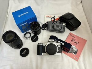 ●【カメラおまとめ キヤノン EOS kiss ペンタックス Espio160 コシナ 100mmマクロ カメラ レンズ 人気 フィルムカメラ 】SF-12877