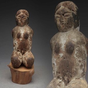 ES298 時代 木彫彩色「裸婦」置物 高18.7cm 重186g・「ヌード・女性・裸体」