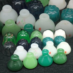 JK817 時代 古硝子 ミニチュア「碗・壺」十八点 総重量75g・玻璃賞小物「緑/藍/薄緑/白」