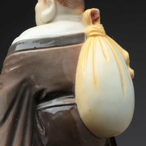 ES422 【俊兼 作】陶器人形 彩色「布袋和尚」置物 高10cm 重82g・彫塑布袋像・瓷塑釈契此・大肚弥勒佛 七福神の画像8
