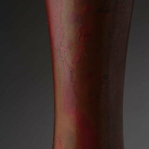ES434 【原益夫 作】鋳斑紫銅花瓶 高30.2cm 重1.1kg 共箱附・鋳紫斑銅花入・花生の画像6