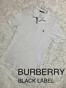 BURBERRY BLACK LABEL CREST バーバリーブラックレーベル　ポロシャツ　ホワイト　ストライプ　ホースロゴ刺繍　サイズ2(M ) 薄手