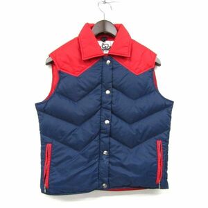 70s 白タグ Woolrich サイズ S程度 ダウンベスト 襟付 バイカラー レッド ネイビー 小さめ ウールリッチ 古着 ビンテージ 4M1506