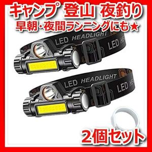 LEDヘッドライトUSB充電式COB明るいアウトドアキャンプ登山夜釣りルーメン