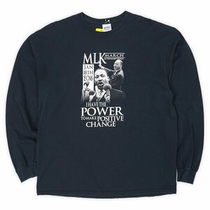 キング牧師 Martin Luther King Jr. 00s Y2K 長袖 Tシャツ ロンT 偉人 GILDAN 旧タグ ビンテージ 古着 (-1909) ブラック / 黒 XL