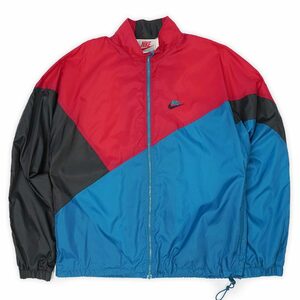 ナイキ NIKE 90s ナイロンジャケット 銀タグ スウォッシュ ドローコード ビンテージ 古着 (-1921) レッド×ブルー×ブラック L