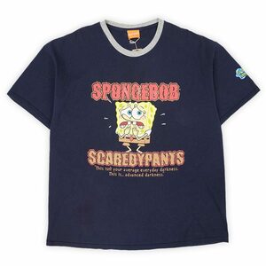 スポンジボブ SPONGE BOB 00s 2000年代 Y2K トリムTシャツ リンガー キャラT アニメ USA 古着 (-1988) ネイビー / 紺 XL相当