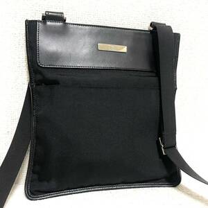 1円スタート！ 超美品 GUCCI グッチ レザー キャンバス ショルダーバッグ サコッシュ ブラック ポシェット 斜め掛け 黒 ブラック メンズ 