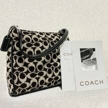 1円スタート！ 未使用保管品 COACH コーチ シグネチャー キャンバス レザー ポーチ ハンドバッグ ミニポーチ ベージュ ダークブラウン _画像1