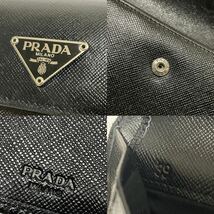 1円スタート！ 超美品 PRADA プラダ サフィアーノ ブラック 三つ折り財布 財布 ウォレット レザー メンズ レディース 黒 三角ロゴ _画像10