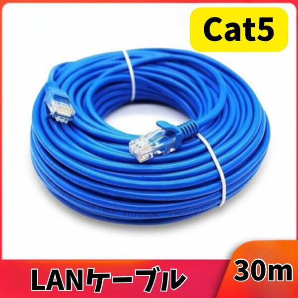 LANケーブル 30M RJ-45 8芯 Cat 5 最大100Mbps ゲーム PC Wi-Fi wifi 30m ブルー 青