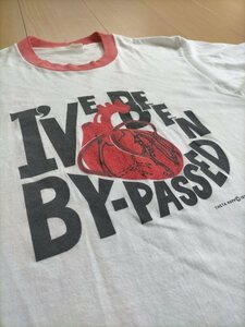 70s USA製 ビンテージ I'VE BEEN BY-PASSED 心臓 トリムTシャツ size-M程度 ★リンガーアメカジ古着臓器