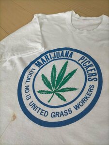 70s-80s USA製 ビンテージ Hanes Marijuana Pickers ヘインズ マリファナ ガンジャ Tシャツ size-M 38-40 ★アメカジ古着ヘンプ