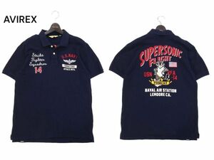 AVIREX アヴィレックス 6183368 SUPER SONIC FLIGHT★ トムキャット 刺繍 半袖 鹿の子 ポロシャツ Sz.XL　メンズ ネイビー　I4T01660_5#D