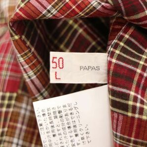 【新品 未使用】 Papas パパス 通年 ゆったり★ 長袖 パッチワーク チェック シャツ Sz.50/L メンズ 日本製 赤 I4T01480_4#Cの画像7