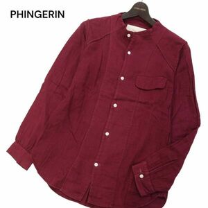 PHINGERIN フィンガリン 通年 長袖 ダブルガーゼ★ ノーカラー デザイン シャツ Sz.S　メンズ 日本製　I4T01495_4#C