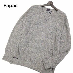 Papas パパス 春夏 ロゴ刺繍★ 麻100% ネップ リネン サーマー ニット セーター Sz.52/LL　メンズ 日本製 大きいサイズ　I4T01489_4#J