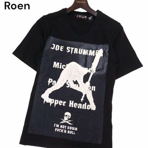 希少 初期★ Roen ロエン ヒロムタカハラ 春夏 JOE STRUMMER★ 半袖 Vネック Tシャツ カットソー Sz.1　メンズ 黒 日本製　I4T01458_4#D