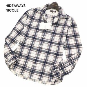 【新品 未使用】 HIDEAWAYS NICOLE ハイダウェイ ニコル 通年 ジャカード★ 長袖 チェック シャツ Sz.46　メンズ　I4T01553_4#C