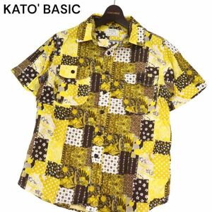 KATO' BASIC Kato весна лето лоскутное шитье способ * цветочный принт точка общий рисунок короткий рукав рубашка work shirt Sz.S мужской I4T01573_4#A
