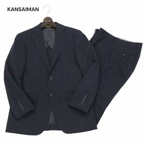 KANSAIMAN カンサイマン 山本寛斎 春夏 背抜き★ ストライプ セットアップ スーツ Sz.90 A4　メンズ ネイビー ビジネス　I4T01594_4#M