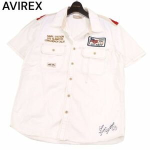 AVIREX アヴィレックス 6145119 春夏 星条旗 ペナント★ 半袖 ワーク シャツ Sz.2XL　メンズ 白 大きいサイズ　I4T01647_5#A