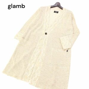 美品★ glamb グラム 春夏★ 1B リネン サマー ニット ロング カーディガン ガウン Sz.1　メンズ　I4T01662_5#M