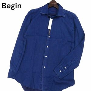 【新品 未使用】 Begin × THE SUIT COMPANY ビギン スーツカンパニー 通年 長袖 インディゴ シャツ Sz.M　メンズ ネイビー　I4T01677_5#C