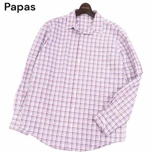 Papas パパス 春夏 ゆったり★ 長袖 コットン チェック シャツ Sz.48/M　メンズ 日本製　I4T01205_4#A