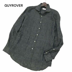 イタリア製★ GUYROVER ギローバー 春夏 ウインドウペン★ 長袖 リネン シャツ Sz.L　メンズ グレー　I4T01776_5#A