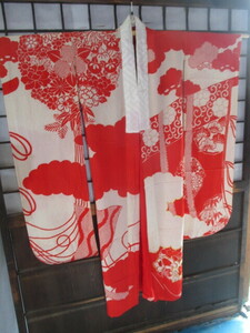 { мир } античный длинное нижнее кимоно кимоно с длинными рукавами для туловище обратная сторона (. перо 2 -слойный ) вышивка "надеты" возможно состояние хороший чистый 