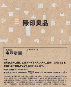 最新　良品計画株主優待　無印良品 MUJI　5%割引シェアホルダーカード　1枚　2024年11月30日まで