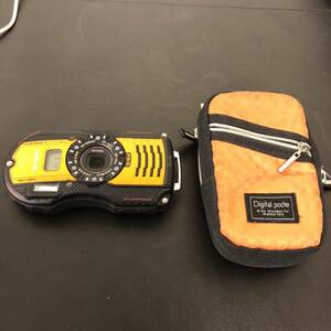 【ジャンク品】RICOH リコーデジカメ WG-5GPS 防水デジタルカメラ オレンジ 映像機器 ケース付き 中古