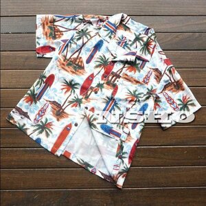 XL/3489 新発売★AUTUM　カジュアル半袖シャツ　サーフ柄　春夏メンズシャツ