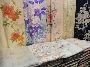  flat peace shop river interval shop # kimono together 100 point crane scenery pine bamboo plum rose floral print hand ... good embroidery piece embroidery gold paint gold thread etc. unused goods equipped all silk 4k174