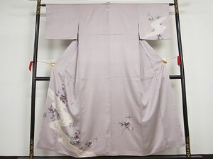 平和屋野田店■訪問着　手描き　絞り　流水枝花文　着丈149.5cm　裄丈62cm　正絹　逸品　A-br4663