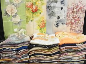  flat peace shop river interval shop #1 jpy visit wear together 50 point crane eyes White Butterfly scenery rose floral print . good embroidery hand .. piece embroidery gold paint etc. unused goods equipped all silk 4k209