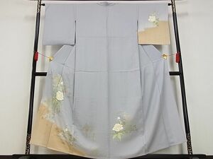 平和屋-こころ店■訪問着　単衣　草花文　暈し染め　金銀彩　着丈154cm　裄丈64cm　正絹　逸品　mop3656