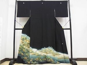 平和屋2■豪華黒留袖　作家物　樹林風景文　暈し染め　金彩　逸品　DAAB0801ud