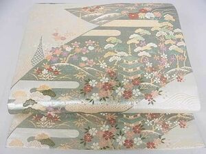 平和屋2◎佐賀錦　六通柄袋帯　風景枝花松文　金糸　逸品　DAAA4915ar